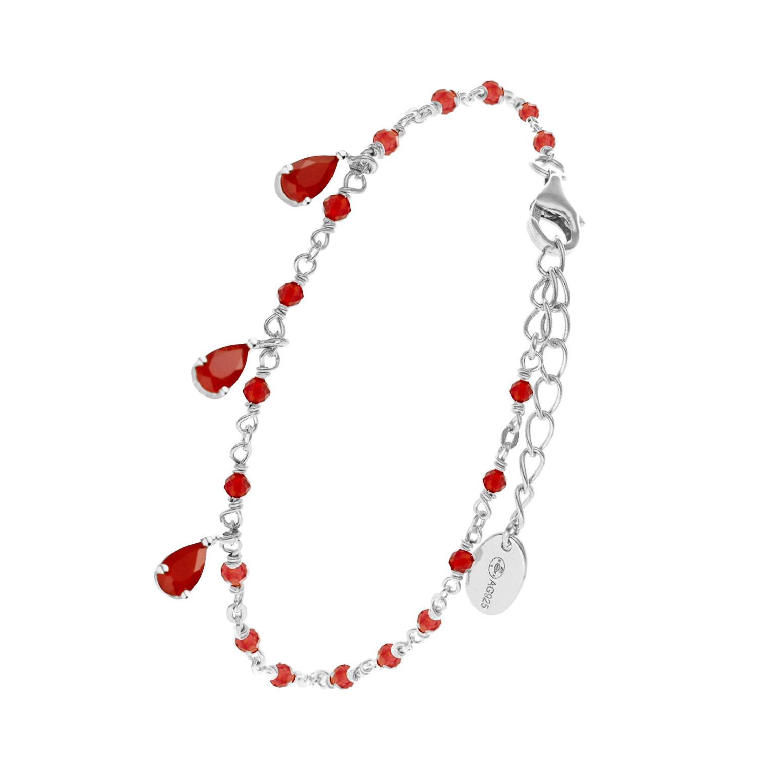 Bracelet en argent rhodié gouttes onyx rouge