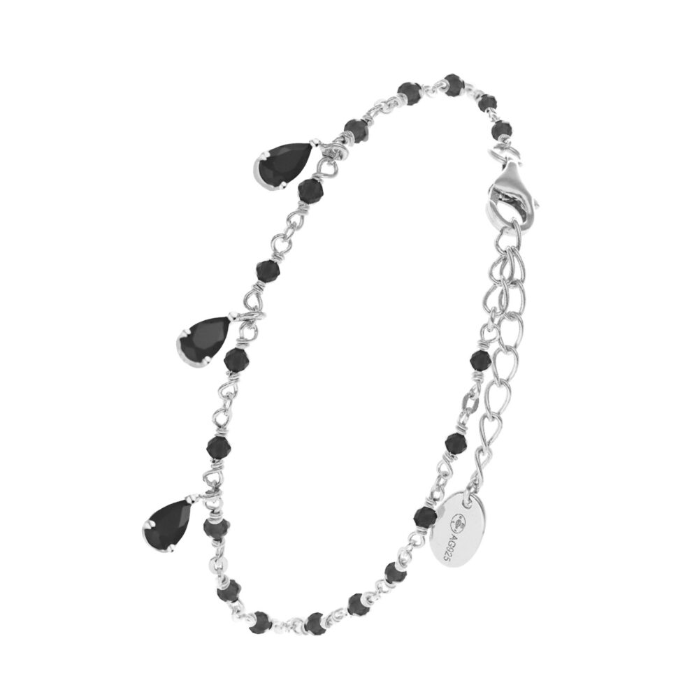 Bracelet en argent rhodié gouttes noires