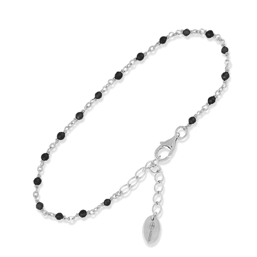 Bracelet en argent rhodié pierres noires