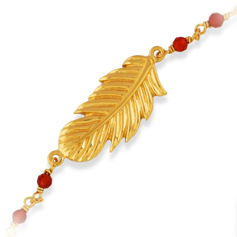 Alternative view of Bracelet en argent doré plume pierres rouges