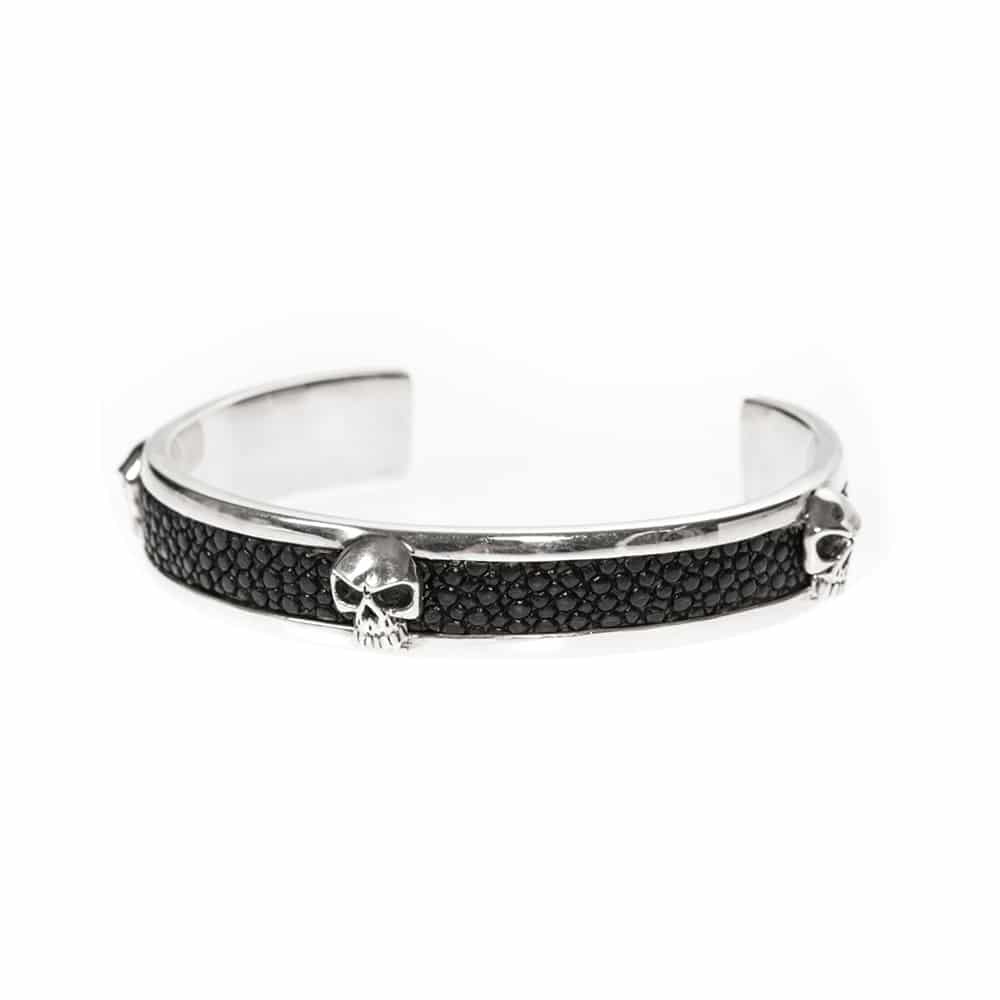 Bracelet jonc tête de mort argent et galuchat – Image 5
