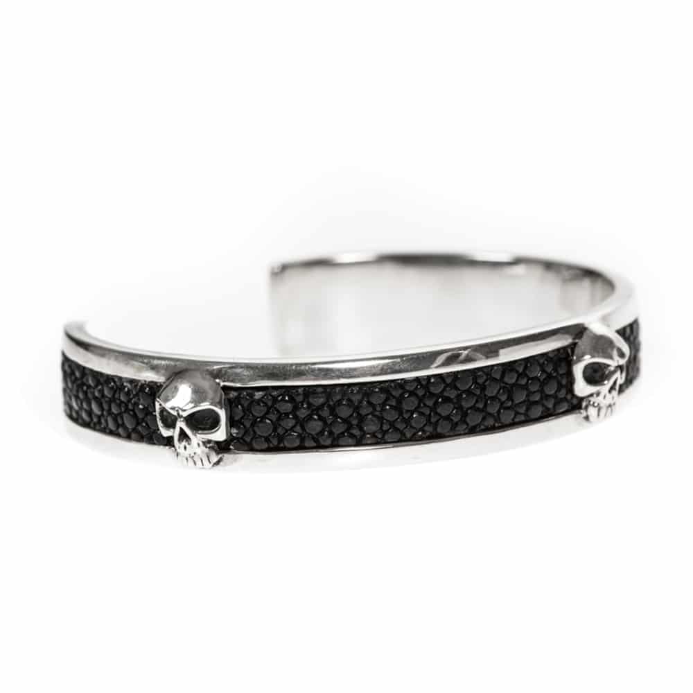 Bracelet jonc tête de mort argent et galuchat – Image 4
