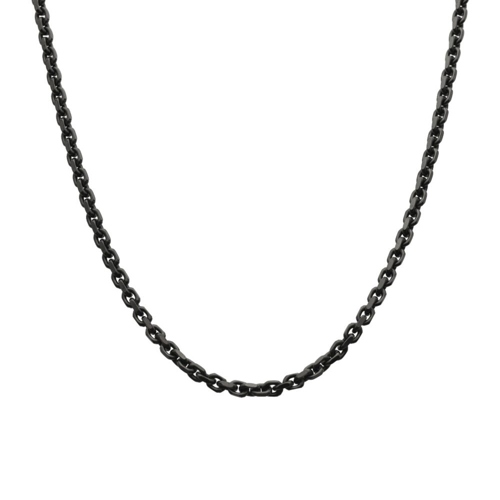 Chaine argent massif maille forçat facettée noire