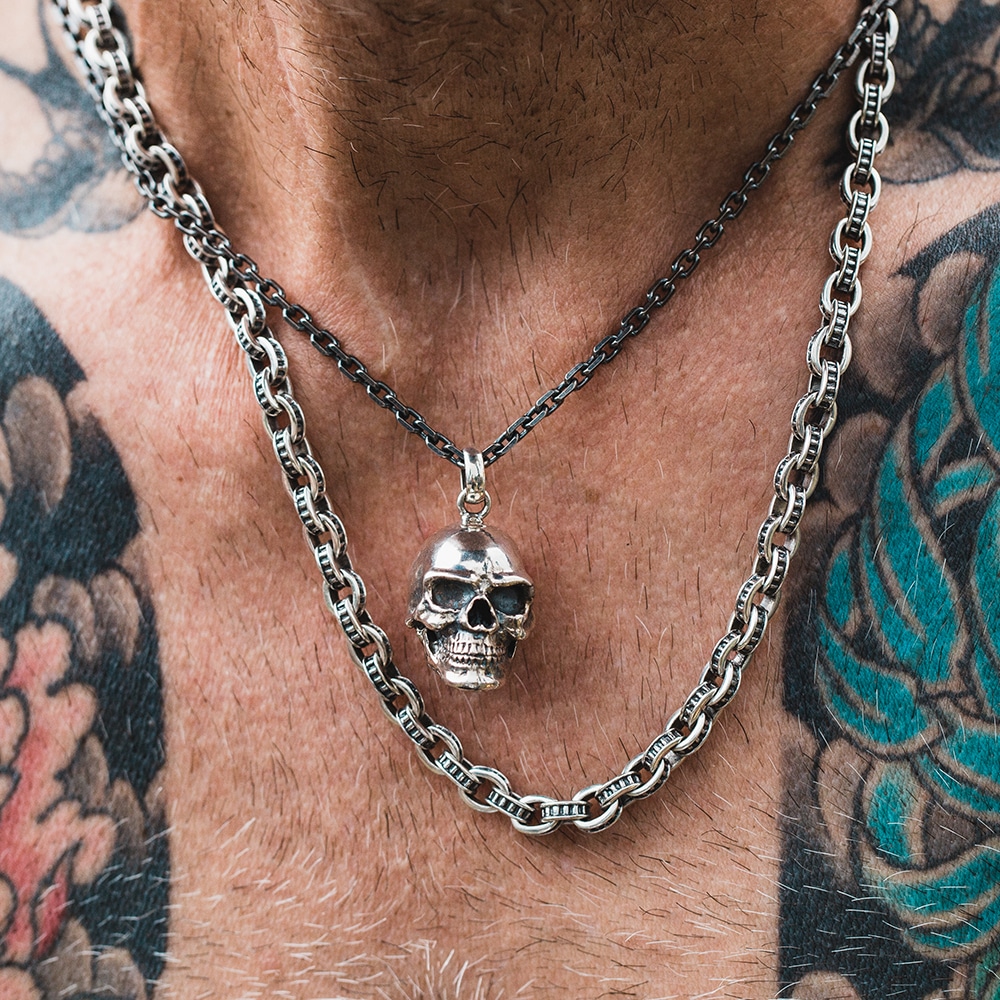 Alternative view of Chaine homme rock massive big fantaisie argent