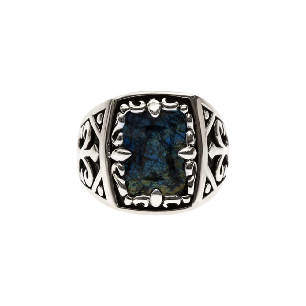 Chevalière argent homme labradorite bleu l'esprit du roi