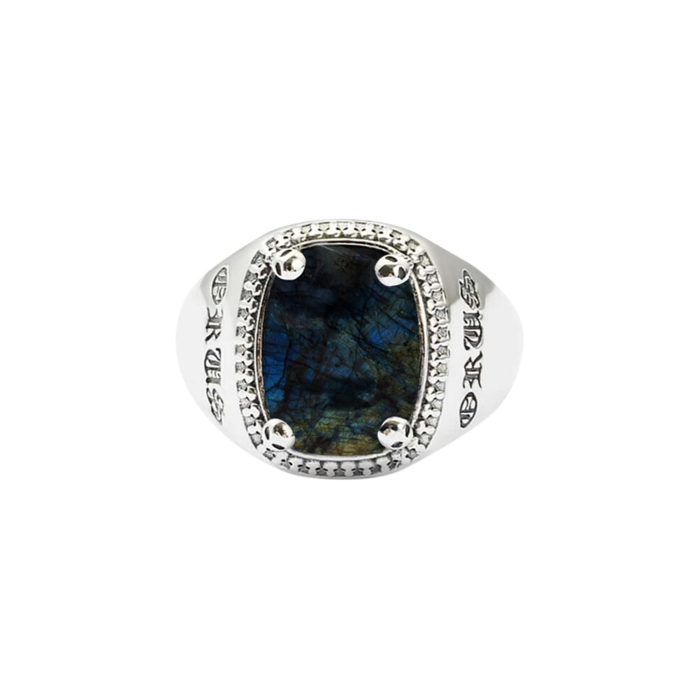 Chevalière argent homme labradorite cavalier d'enfer