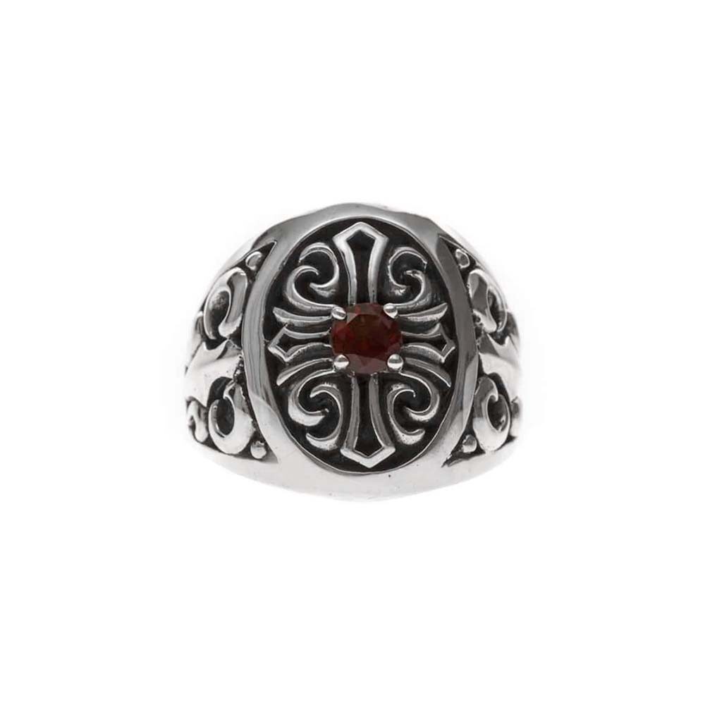 Chevalière croix pierre œil de tigre rouge argent