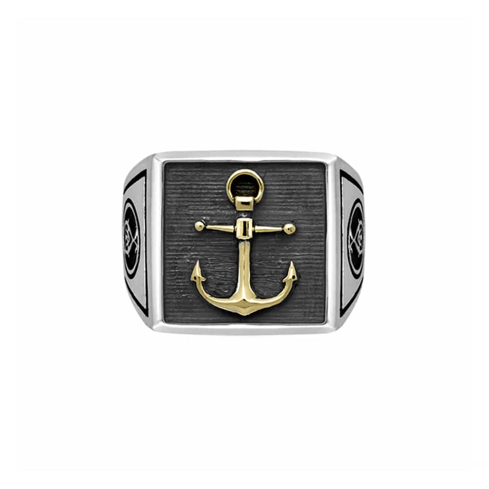 Chevalière homme argent ancre marine doré homme
