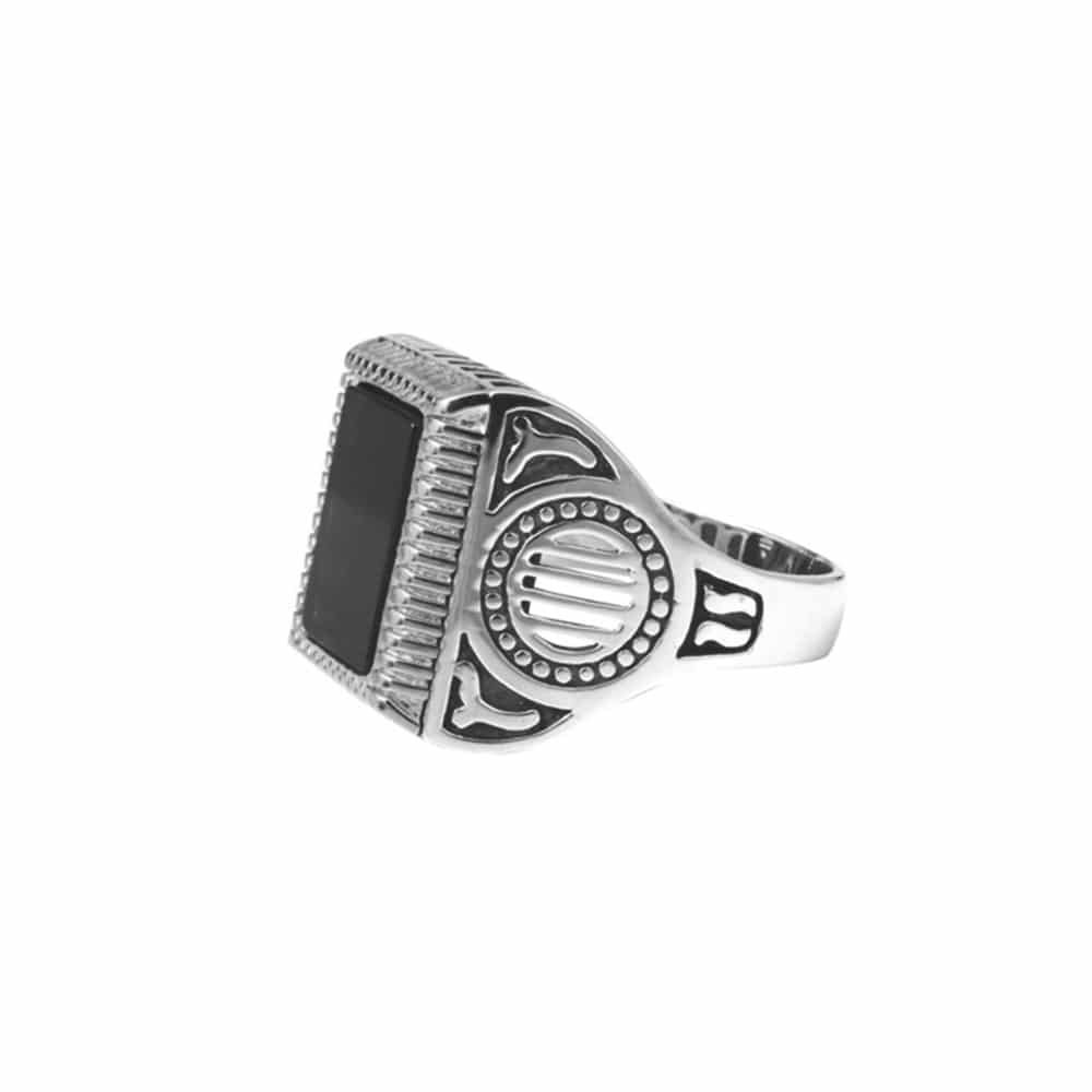 Chevalière homme argent rock love agate noire – Image 3