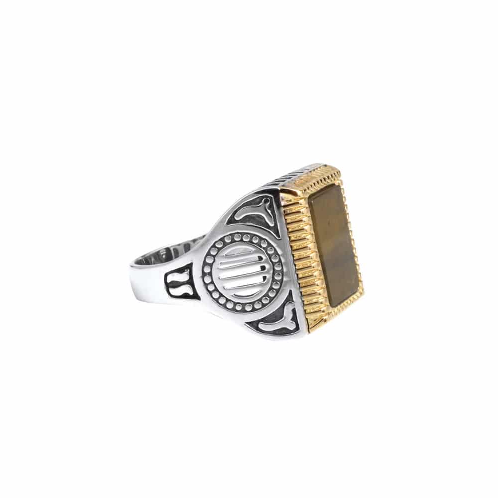 Alternative view of Chevalière homme argent rock love œil de tigre