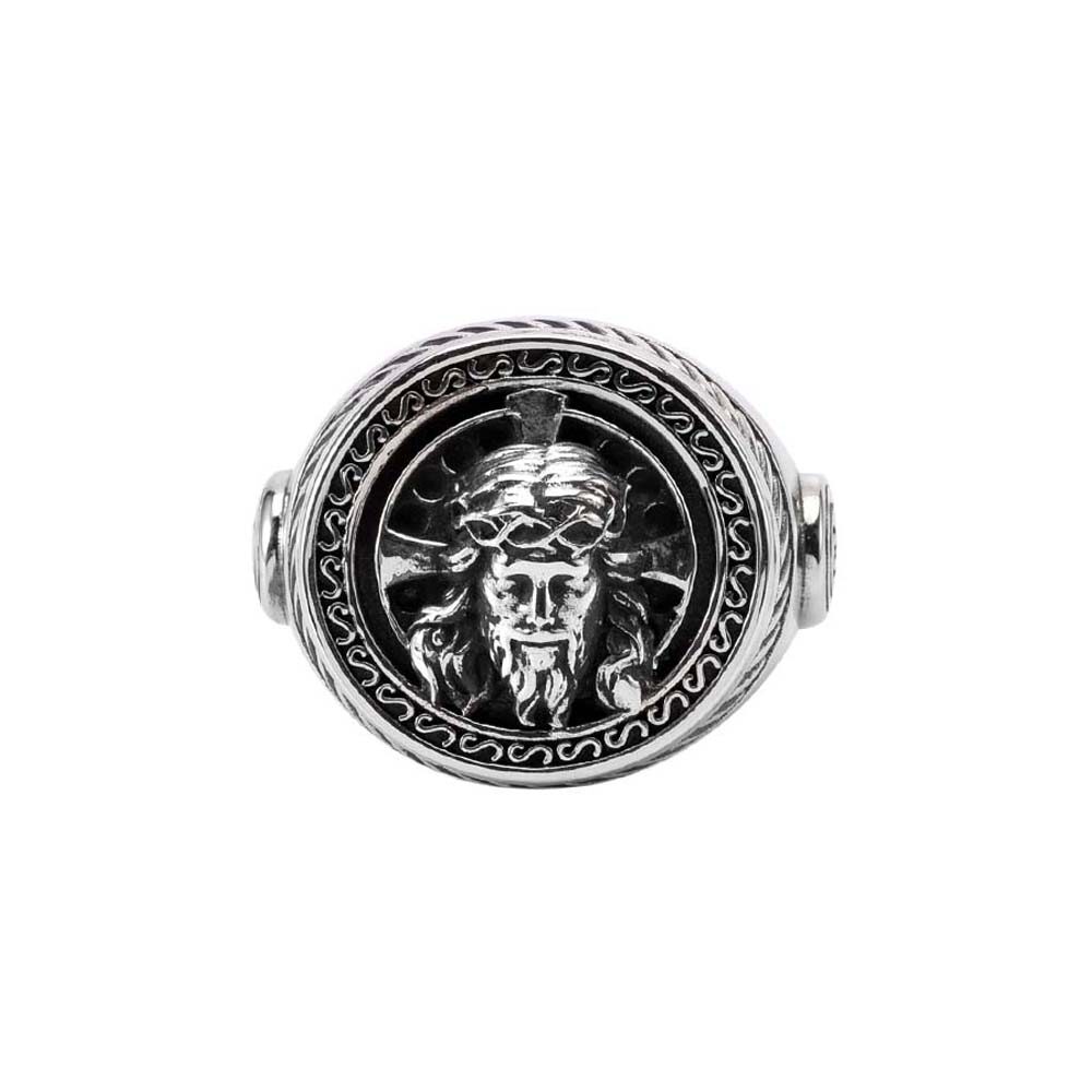 Chevalière homme argent tête jésus christ