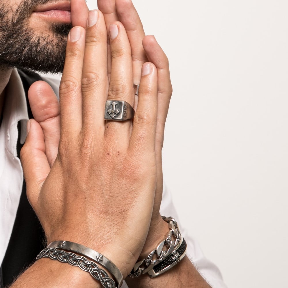 Chevalière homme croix argent templier – Image 2