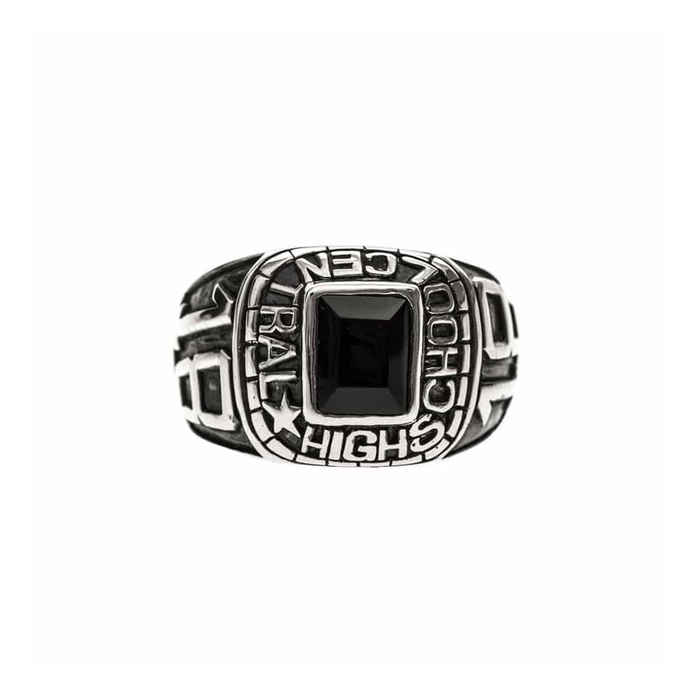Chevalière argent homme universitaire pierre quartz noire argent