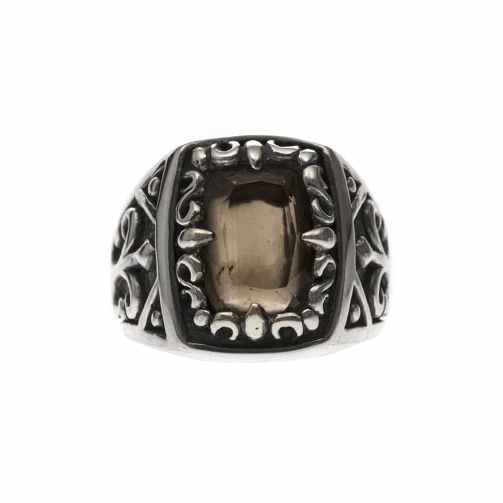 Chevalière homme argent quartz fumé l'esprit du roi