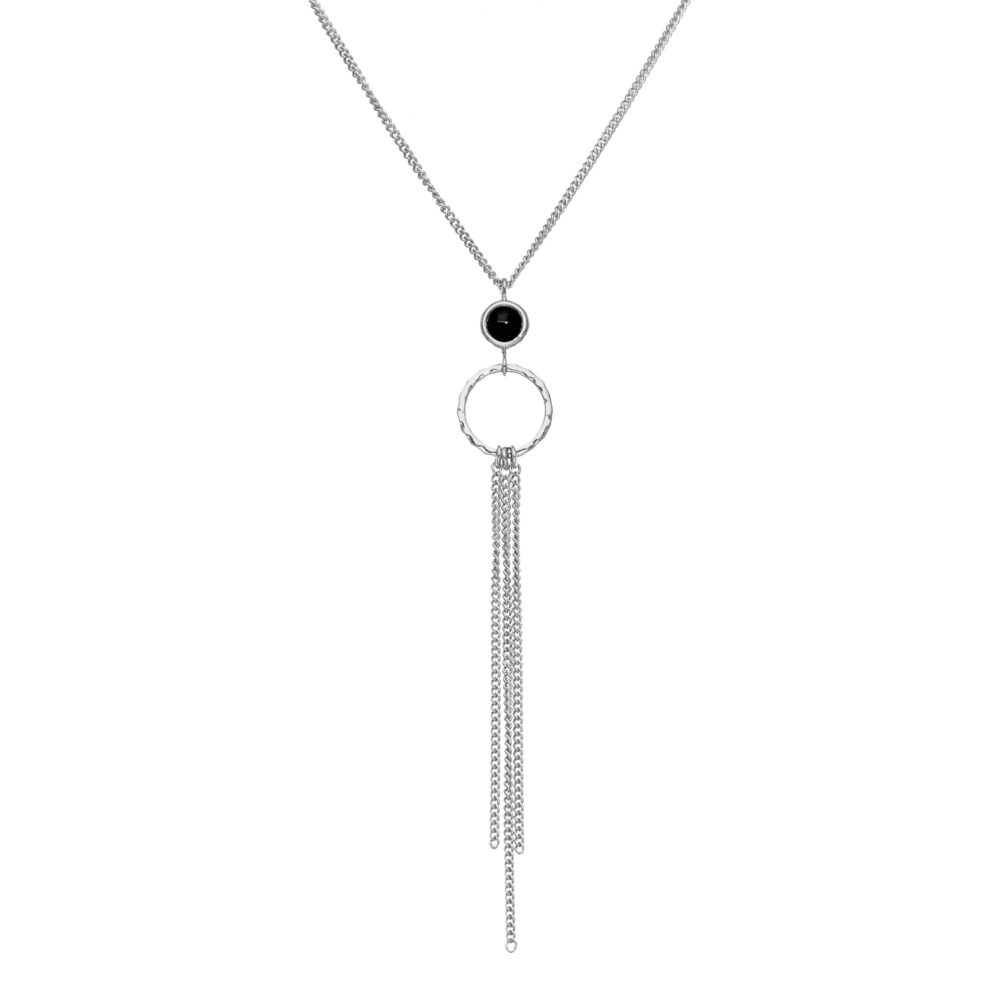 Collier argent chaines pendantes et pierre spinelle noir