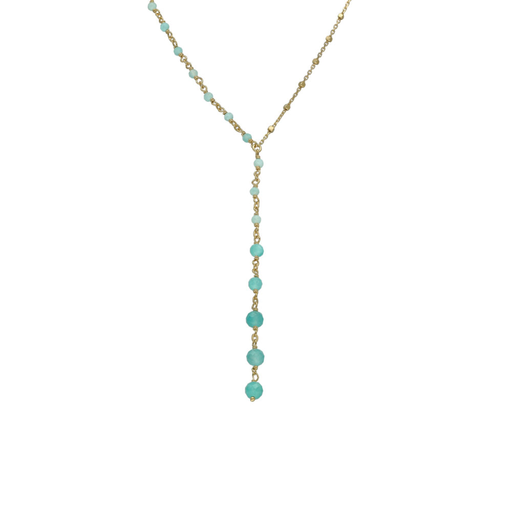Collier argent doré cascade cravate pierre amazonite