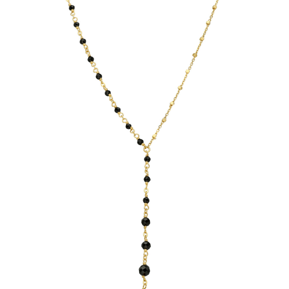 Collier argent doré cascade cravate pierre spinelle noire