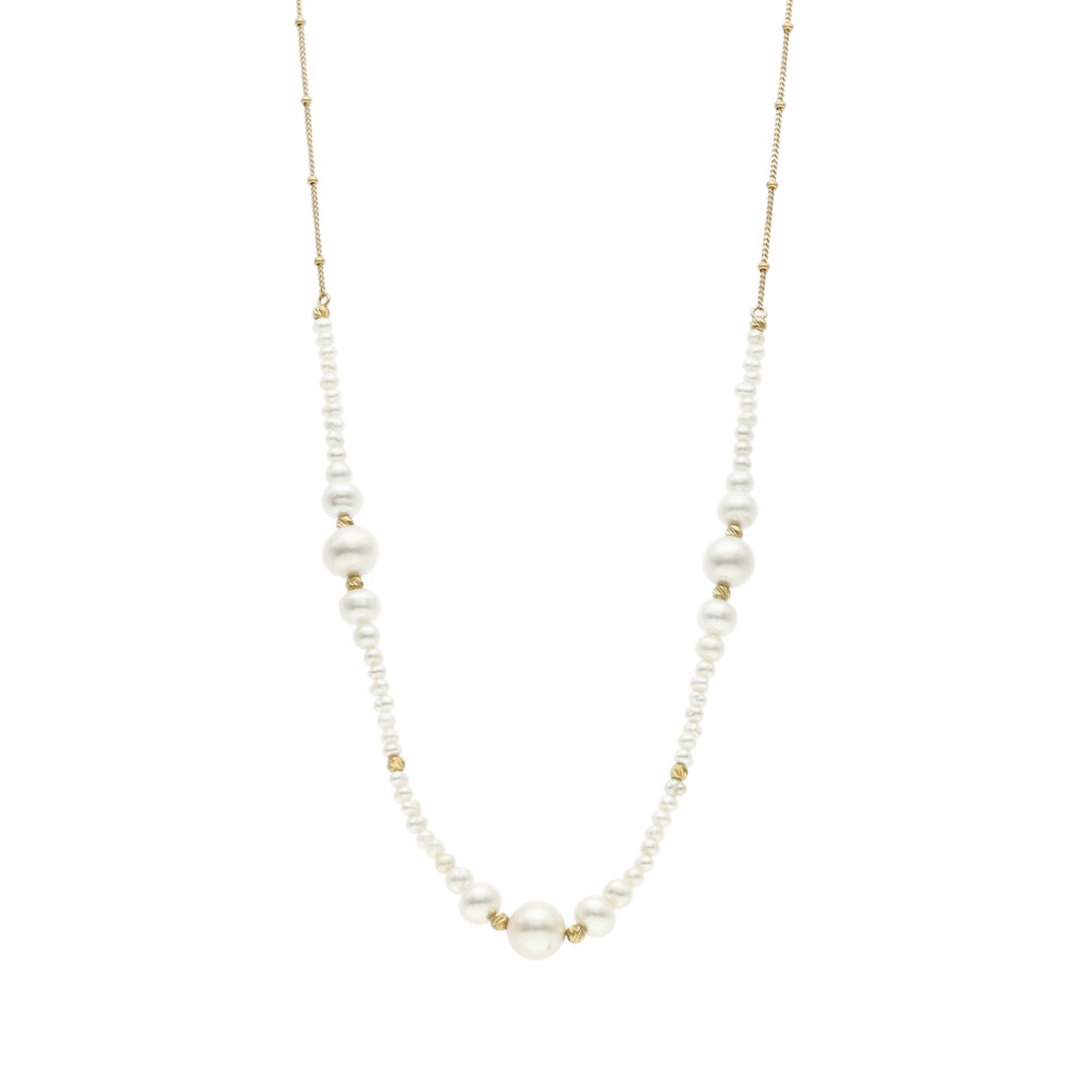 Collier argent doré cascade de perle naturelle blanche