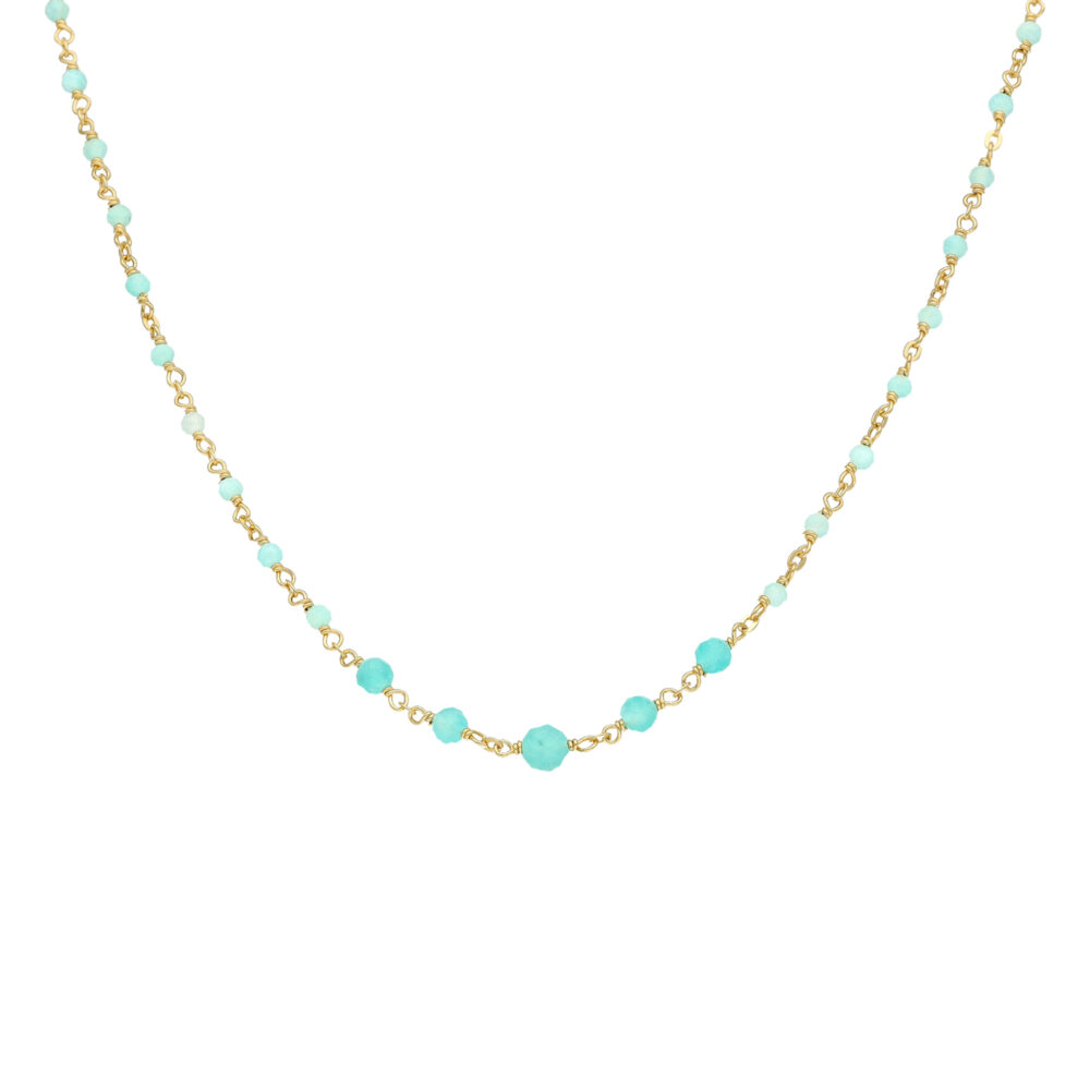 Collier argent doré cascade pierre amazonite