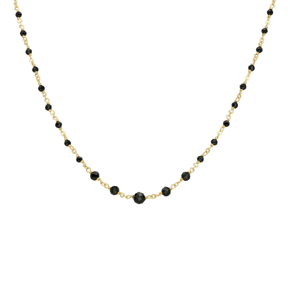 Collier argent doré cascade pierre spinelle noire