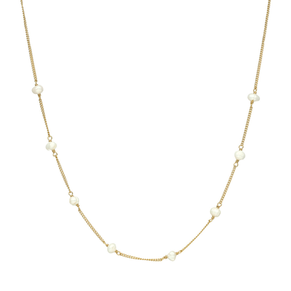 Collier argent doré chaine et perles naturelles blanches