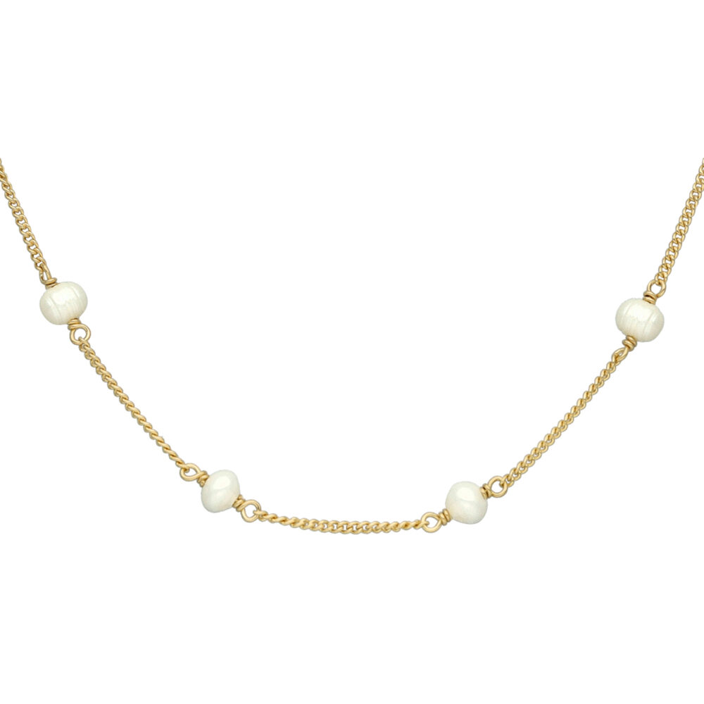 Alternative view of Collier argent doré chaine et perles naturelles blanches