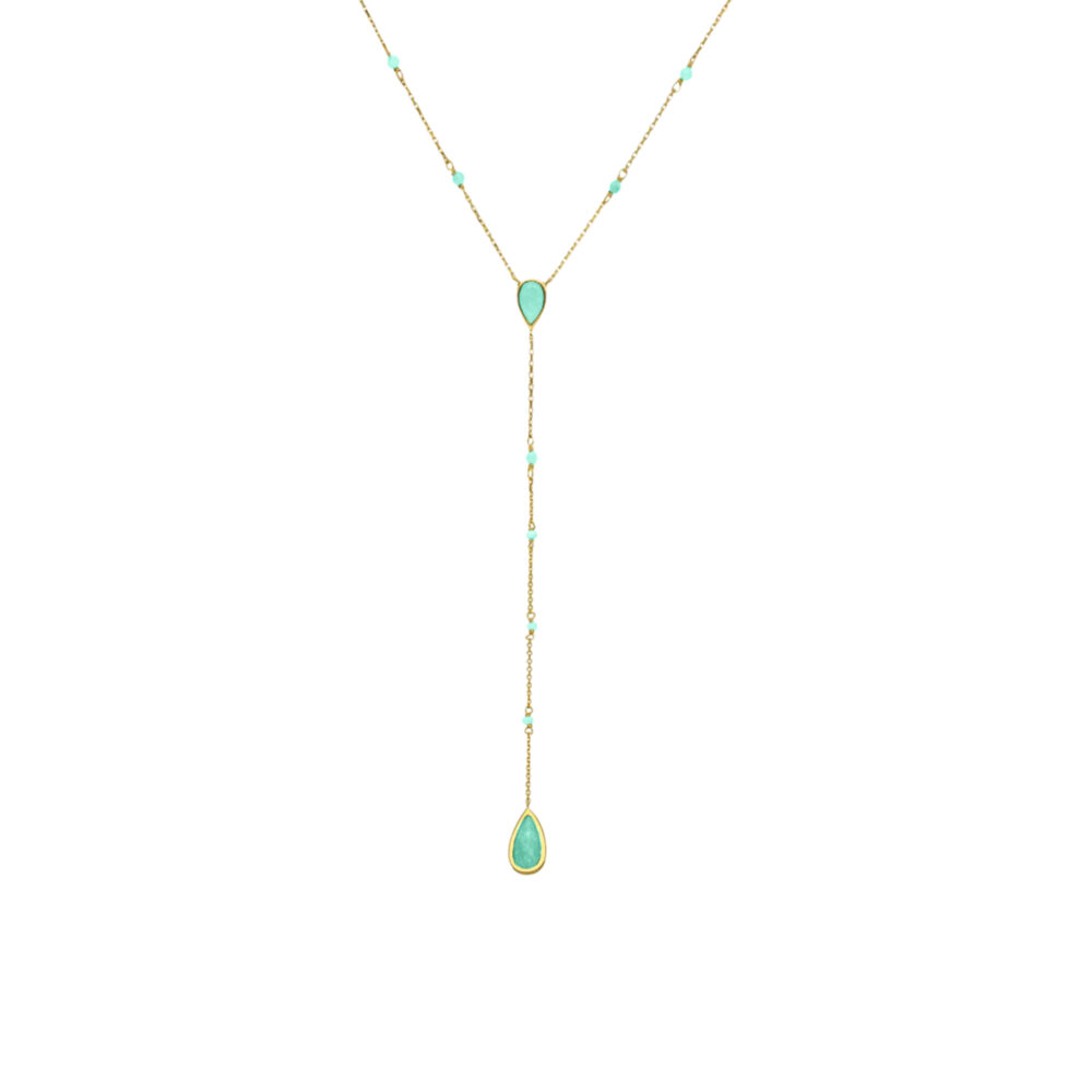 Collier argent doré cravate pierres amazonite