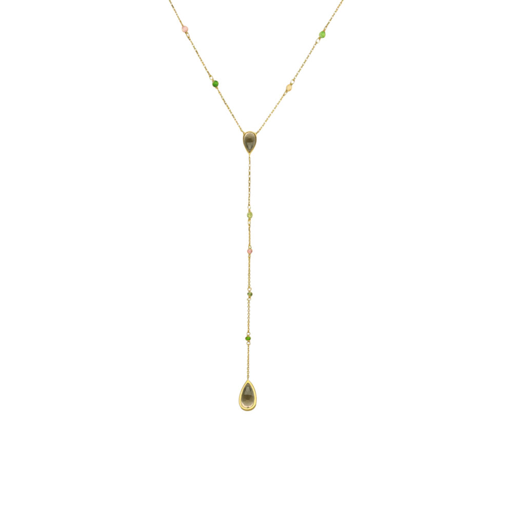 Collier argent doré cravate pierres multi tourmaline