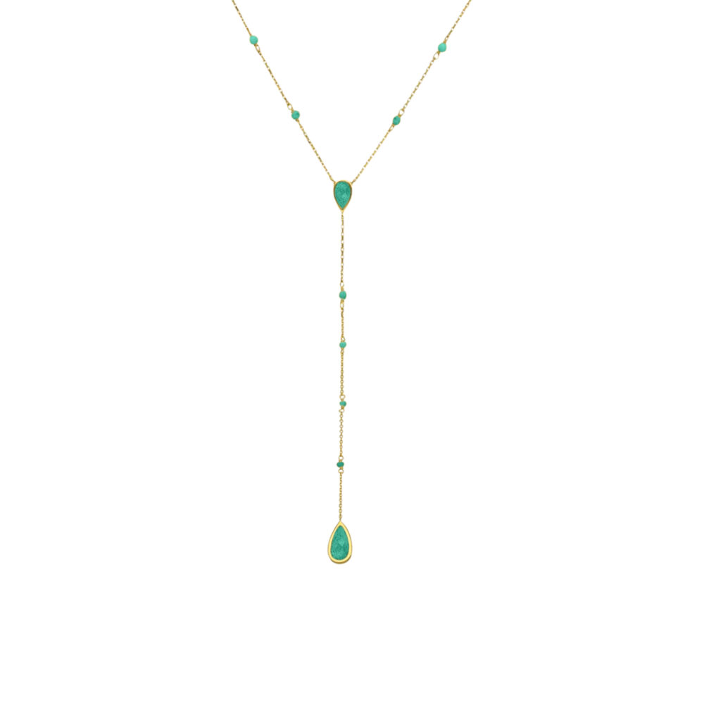 Collier argent doré cravate pierres onyx vert