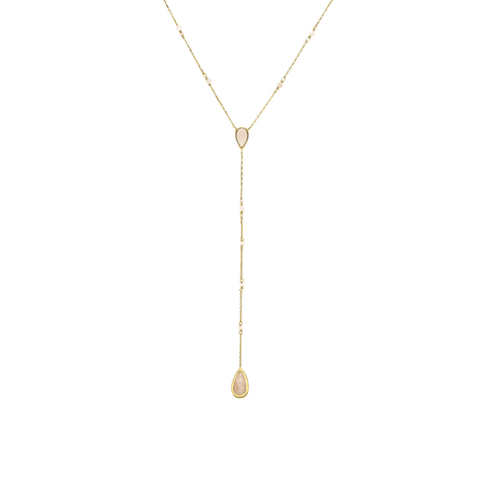 Collier argent doré cravate pierres opale rose