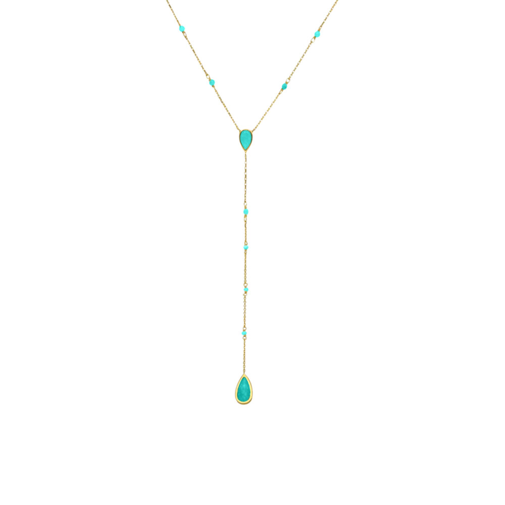 Collier argent doré cravate pierres turquoise