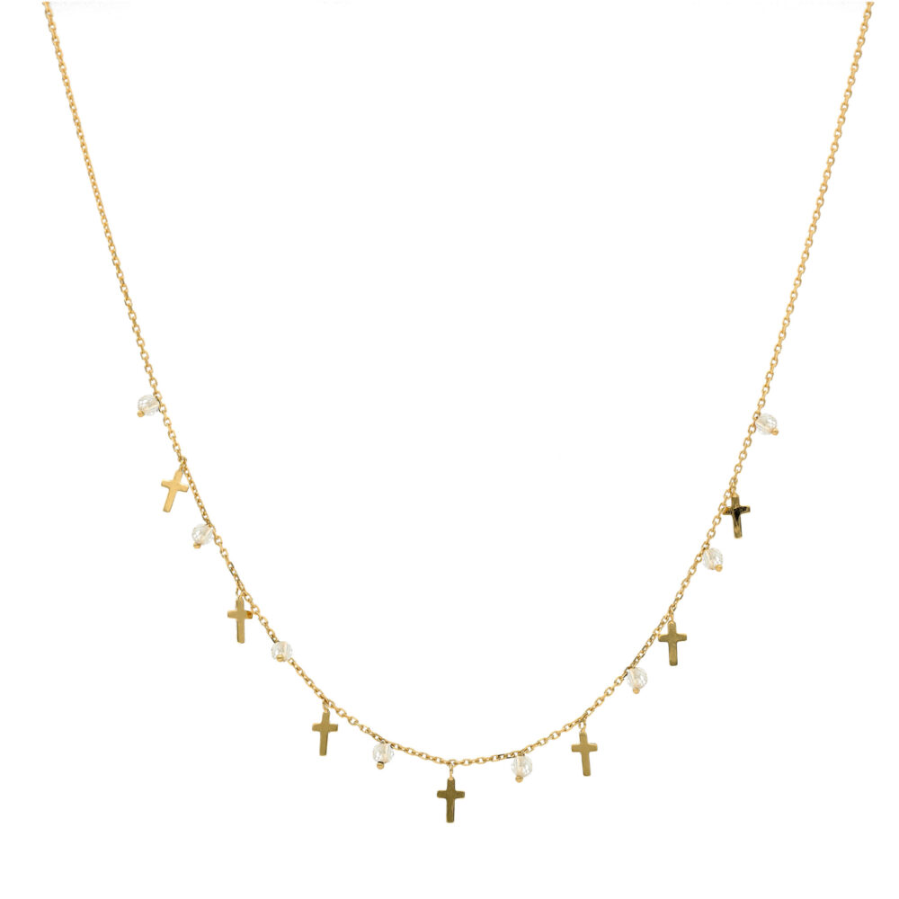 Collier argent doré croix et perles naturelles blanches
