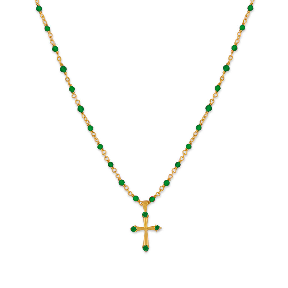 Collier argent doré croix et pierres naturelles onyx vert