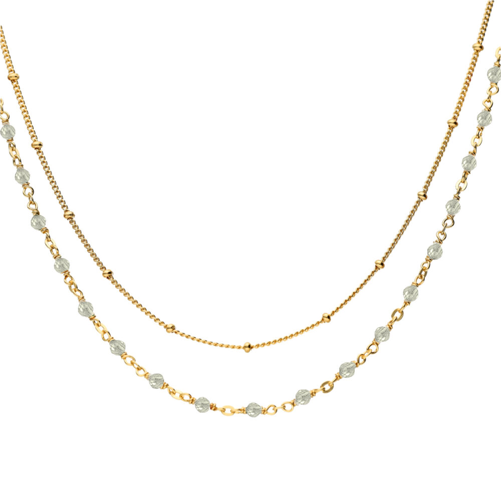 Collier argent doré double chaine et pierres naturelles labradorite