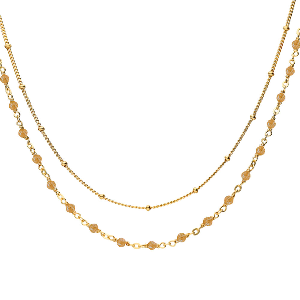 Collier argent doré double chaine et pierres naturelles œil de tigre