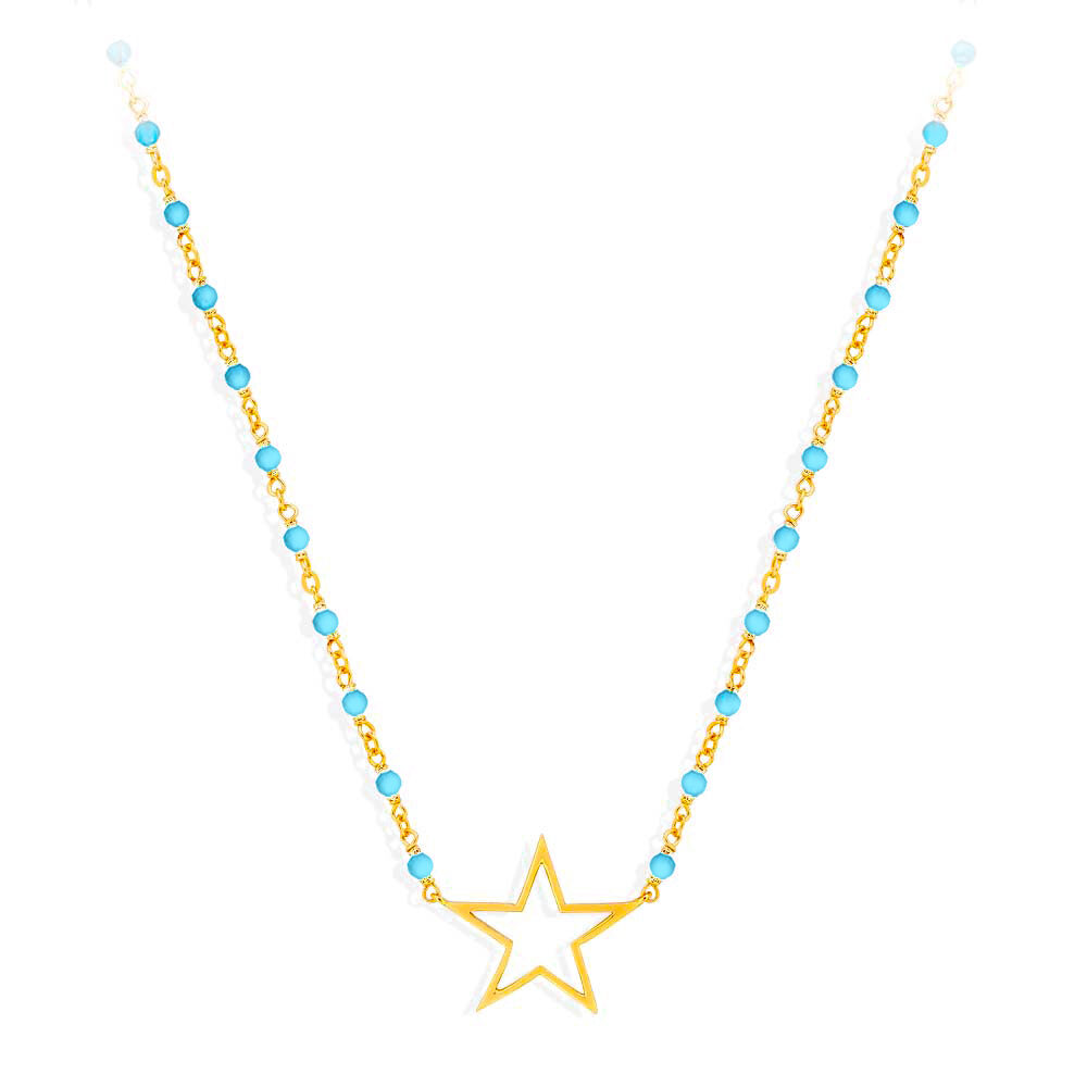 Collier argent doré étoile et pierre turquoise