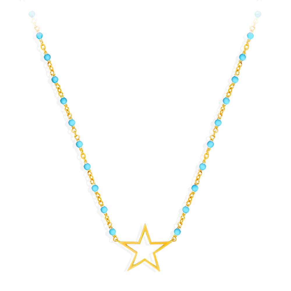 Collier argent doré étoile et pierre turquoise