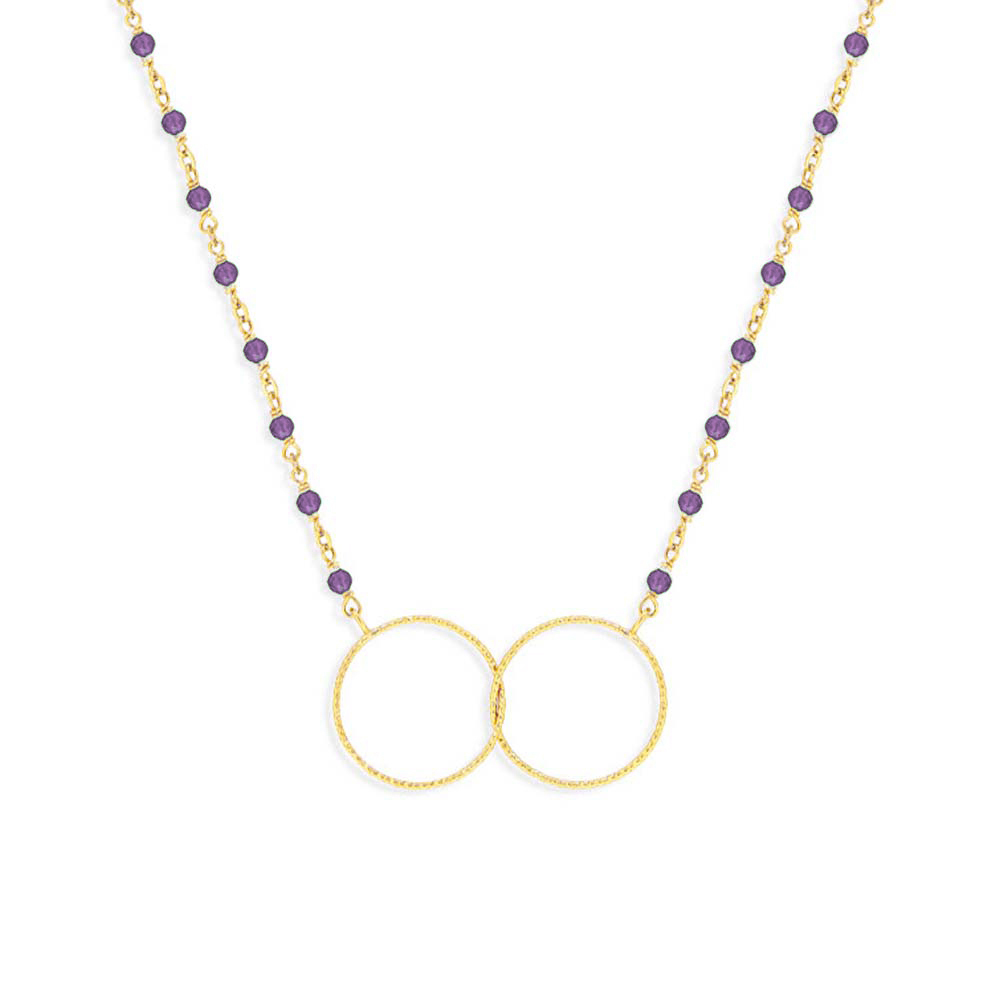 Collier argent doré double rond et pierre amethyste