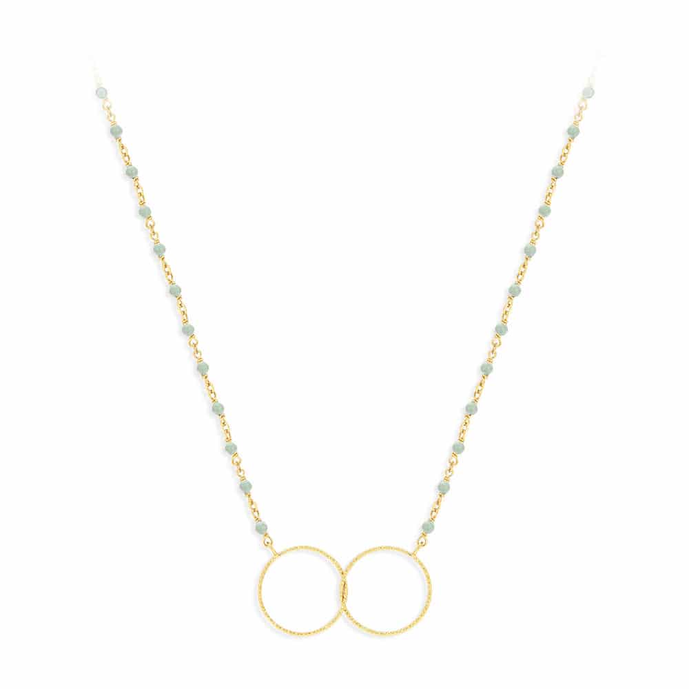 Collier argent doré double rond et pierre aventurine