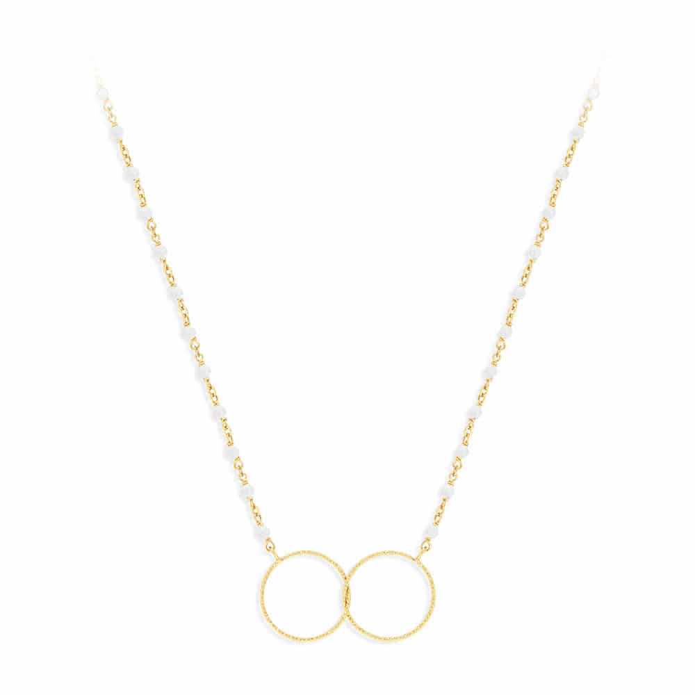 Collier argent doré double rond et pierre de lune blanche