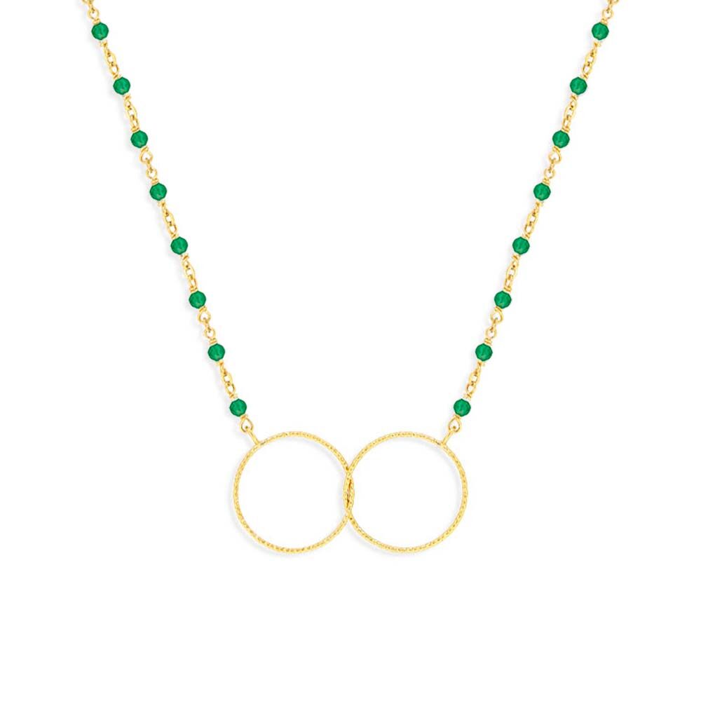 Collier argent doré double rond et pierre onyx vert