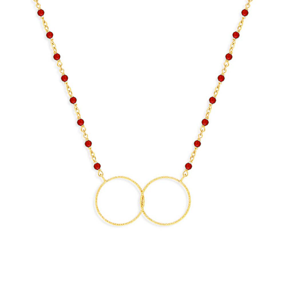 Collier argent doré double rond et pierre rouge