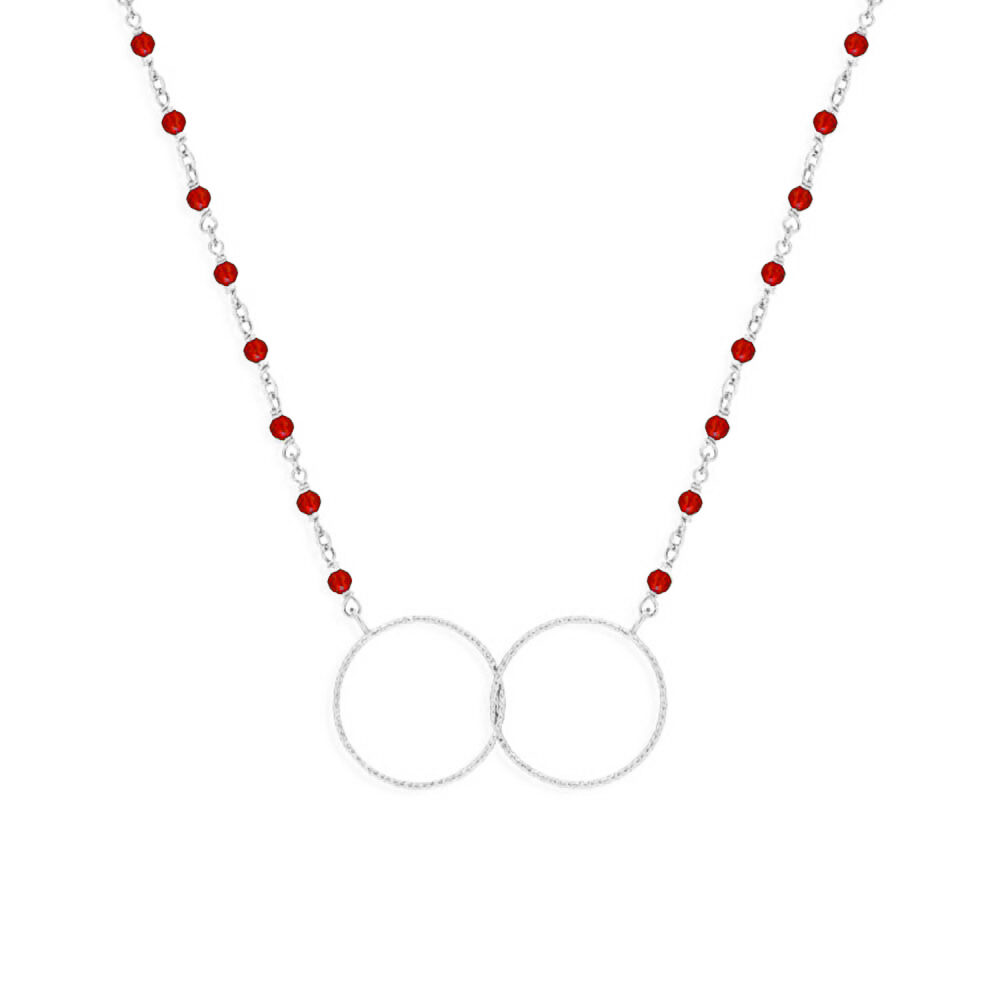 Collier argent rhodié double rond et pierre rouge