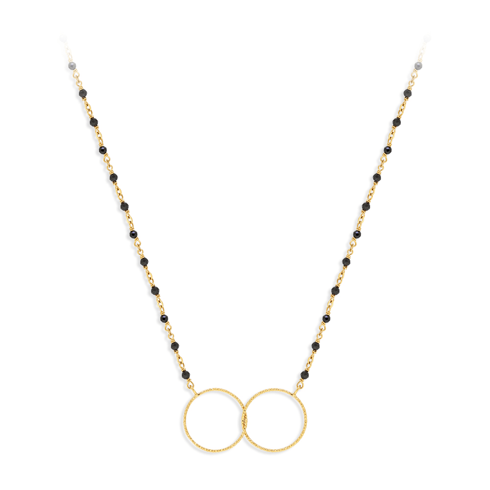 Collier argent doré double rond et pierre spinelle noire
