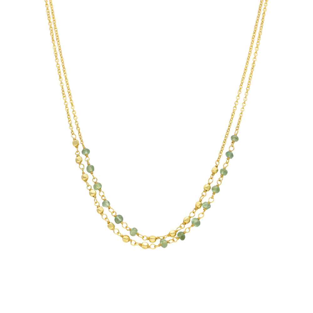 Collier argent doré doubles chaînes pierre aventurine