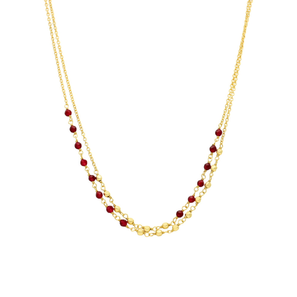 Collier argent doré doubles chaînes pierre grenat