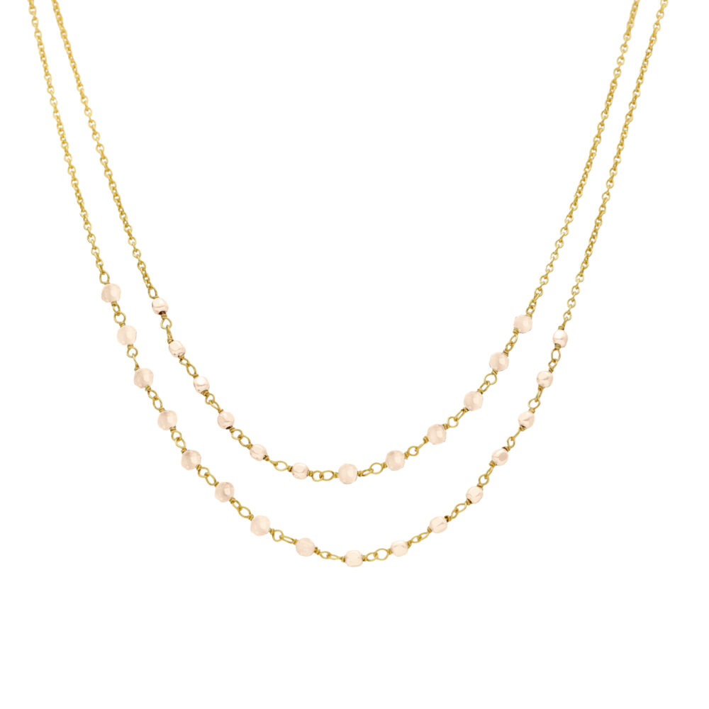 Collier argent doré doubles chaînes pierre opale rose