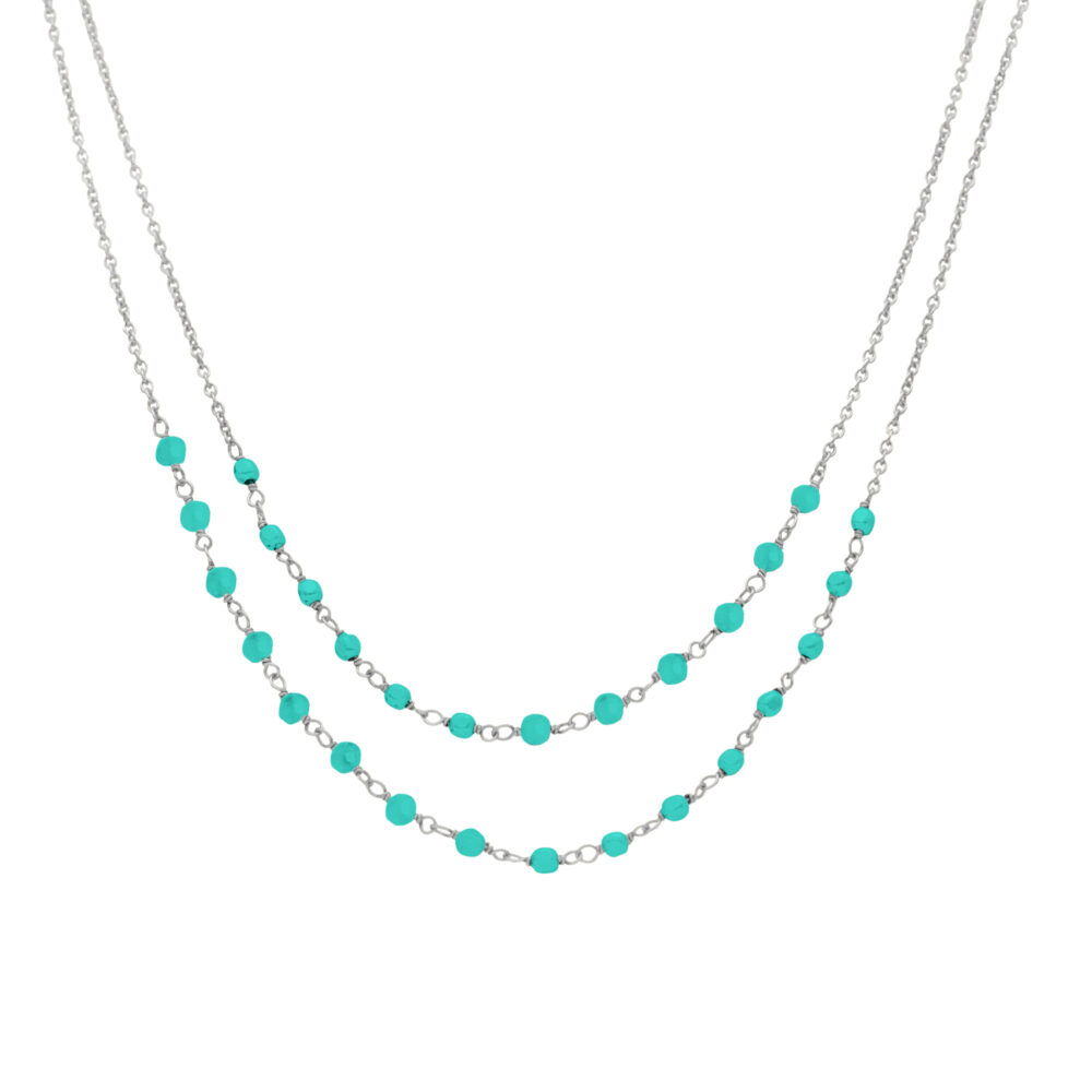 Collier argent rhodié doubles chaînes pierre amazonite