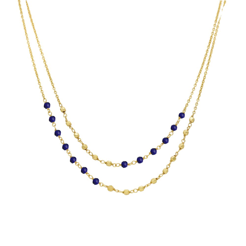 Collier argent doré doubles chaînes pierres naturelles Lapis Lazuli