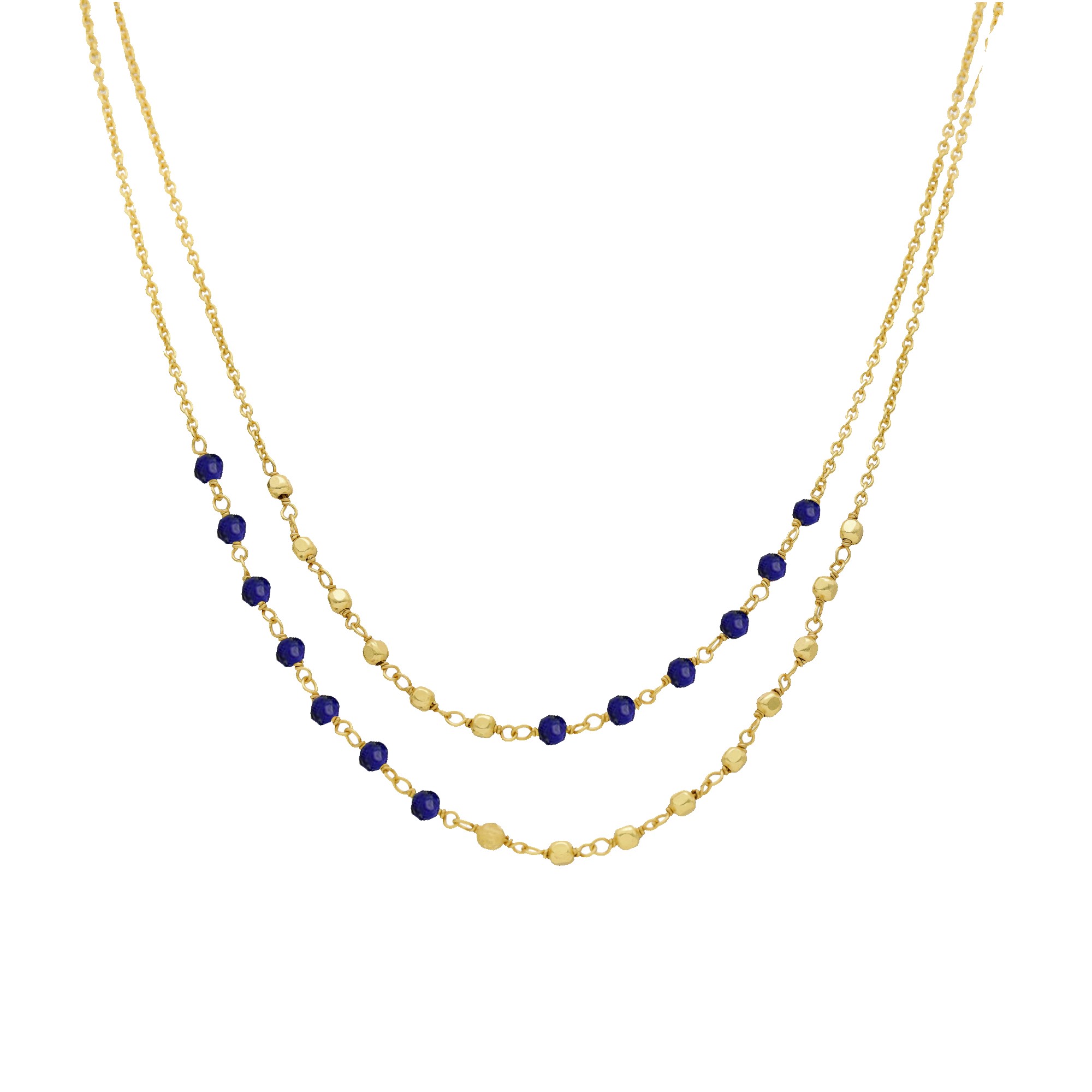 Collier argent doré doubles chaînes pierres naturelles Lapis Lazuli